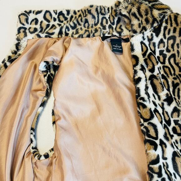 Cejon Brown Leopard Animal Print Faux Fur Sleeveless Zip Vest Jacket Women Sz M - Picture 9 of 14
